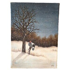 Mailbox Snow Winter Landscape Original Oil Painting Wrapped Canvas 5x7 Unframed